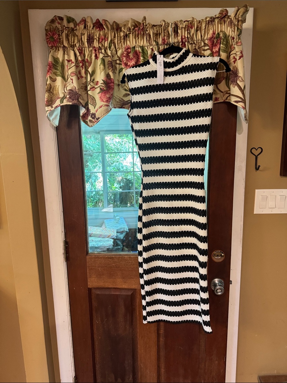 Sleeveless Black and White Striped Knit Dress